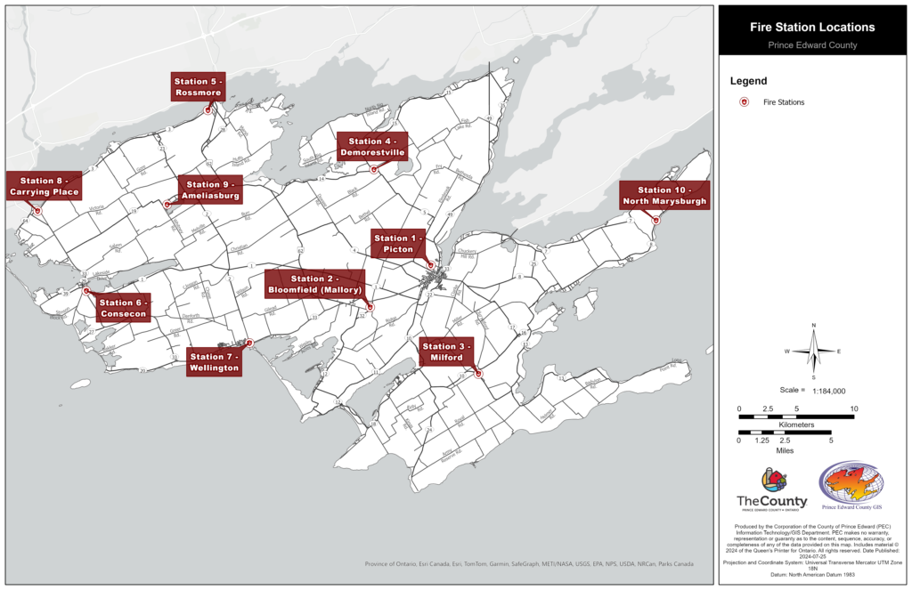 Map of County fire hall locations